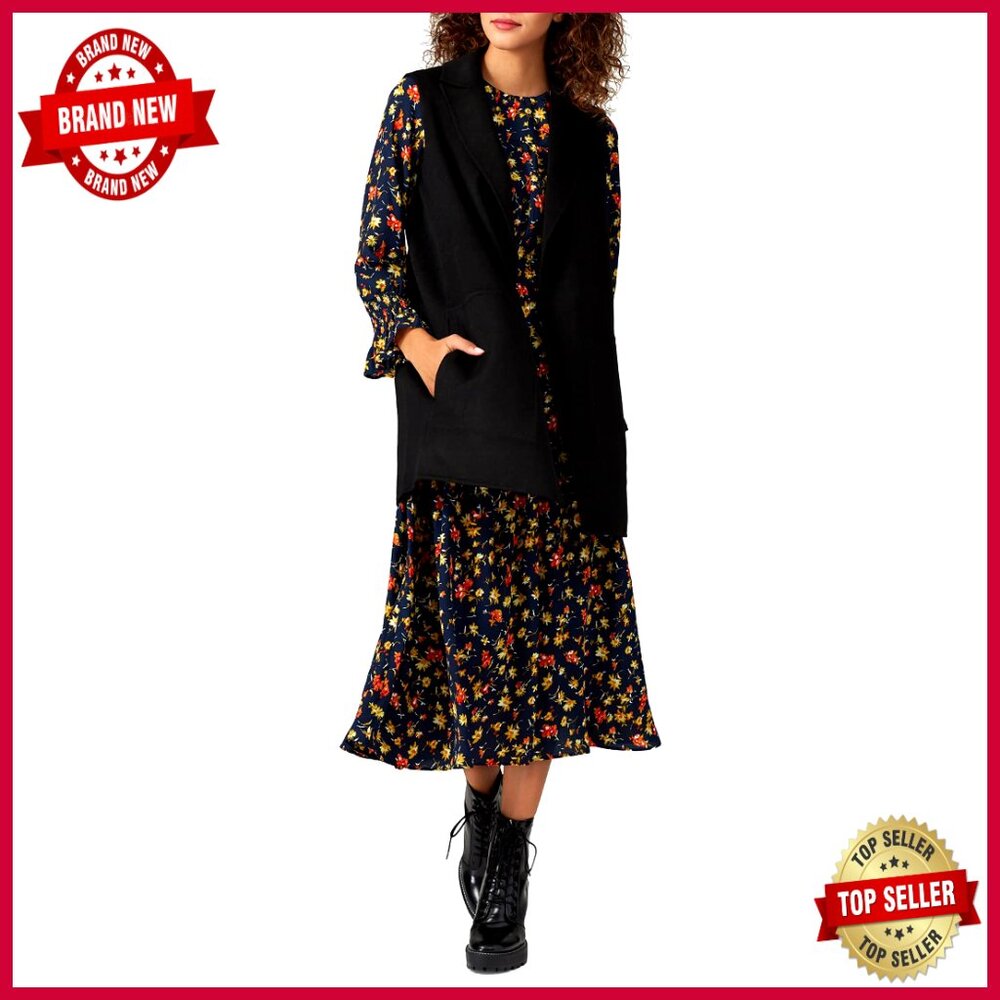 Wool Blend Blazer Vest With Oversize Lapel And Front Pockets